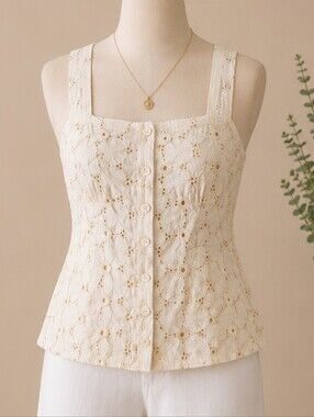 MAC & JAC FLORAL EYELET COTTAGECORE TOP